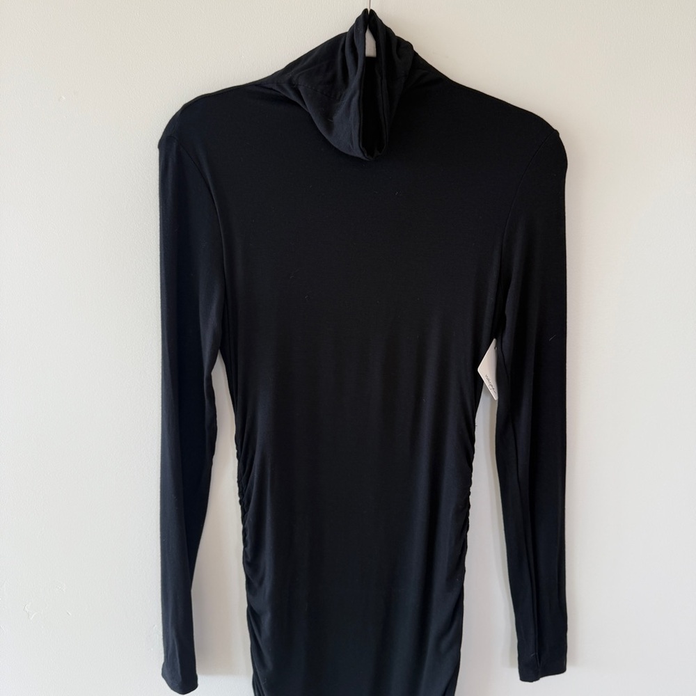 NWT Halogen Black Long Sleeve Ruched Midi Dress Womens XS Mock Neck Bodycon - Picture 3 of 8
